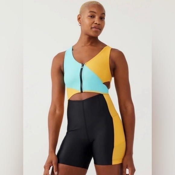 Outdoor Voices Other - *NWT* Outdoor Voices Cutout Bodysuit Romper Capri Blue Mango Black Size XS (0-2)